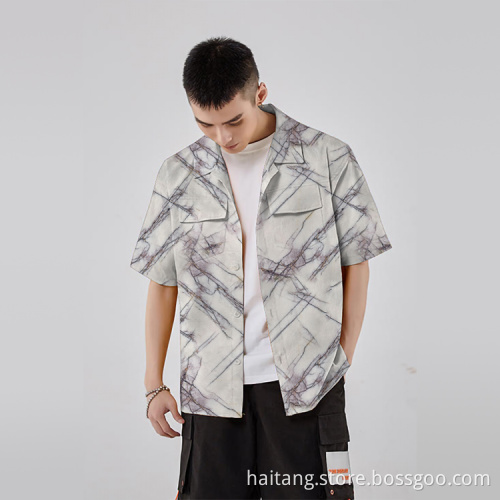 Marbling Print Design Man Shirt Fabric Occupational Apparel